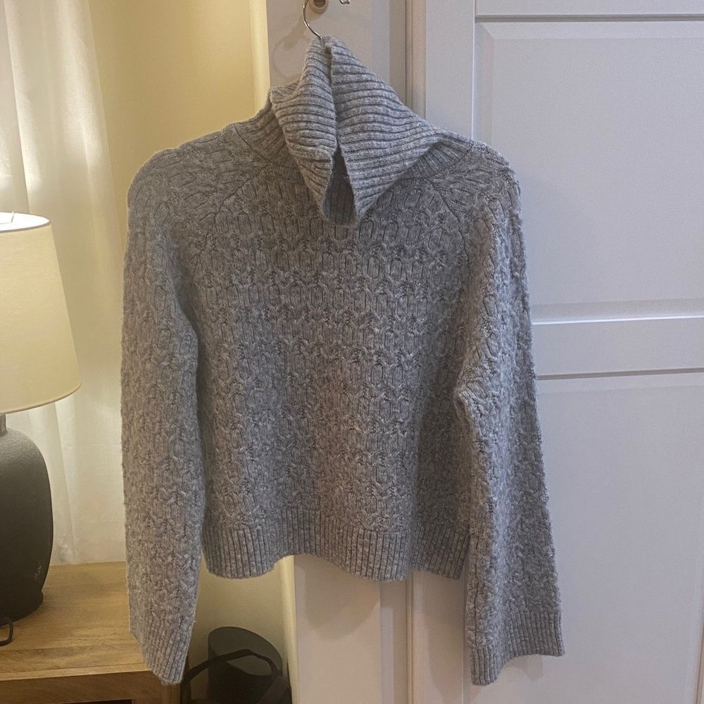 Cozy Gray Cable Knit Turtleneck Sweater
